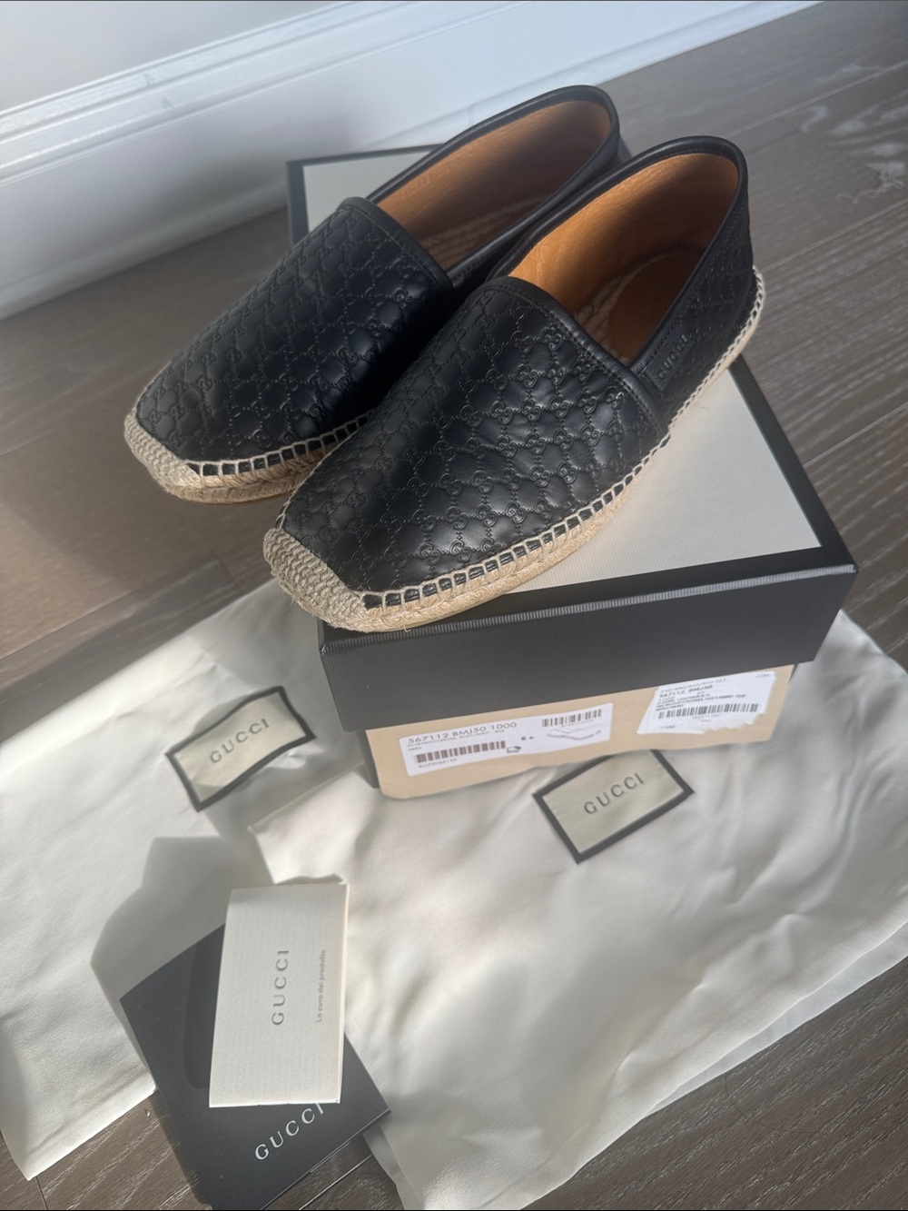 Gucci Black Quilted Leather Espadrille Loafers Like New size 6 1/2